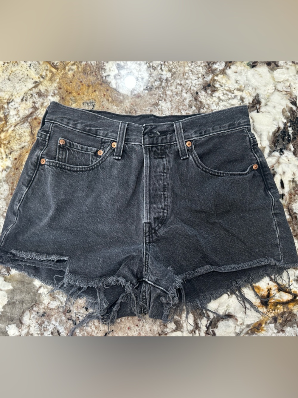 Levi's Black Frayed Hem Denim Shorts